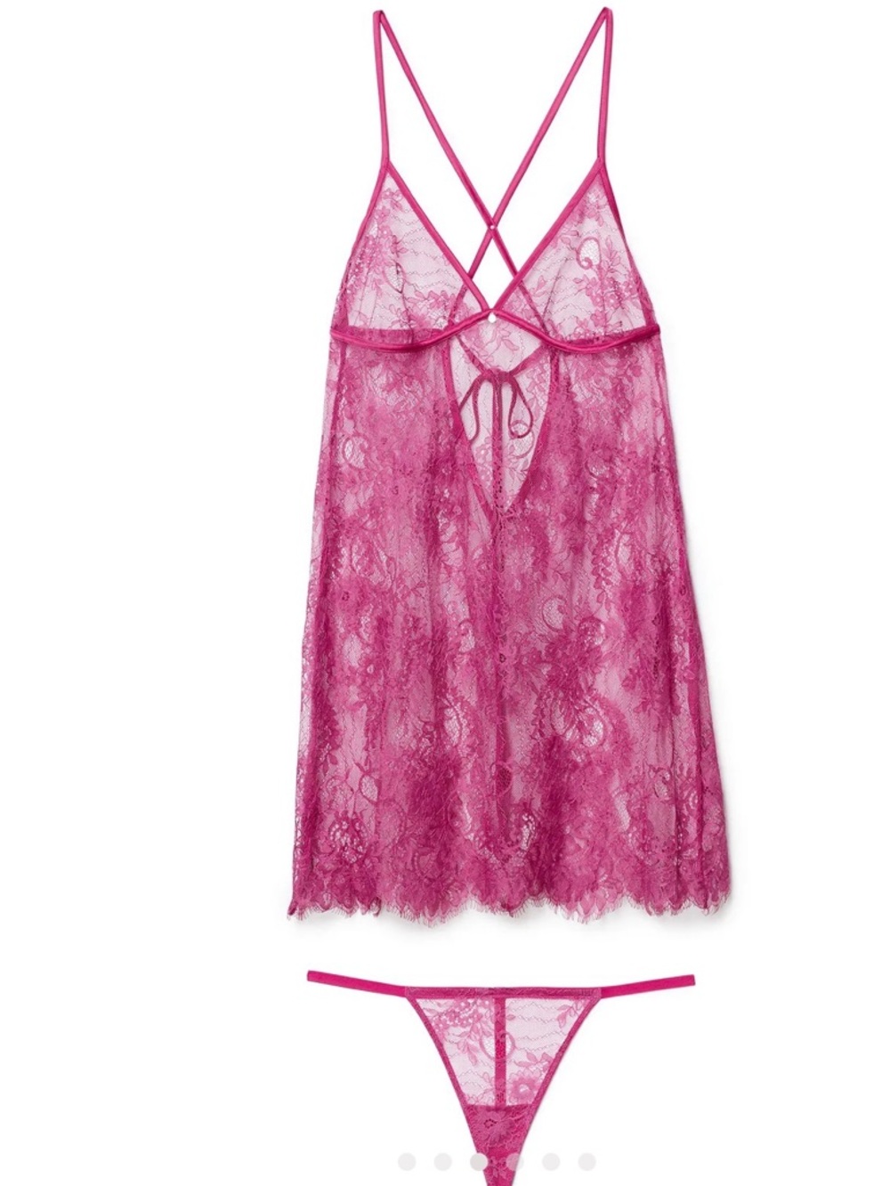 Adore Me Sheer Lace Chemise & Thong - Fuchsia Pink